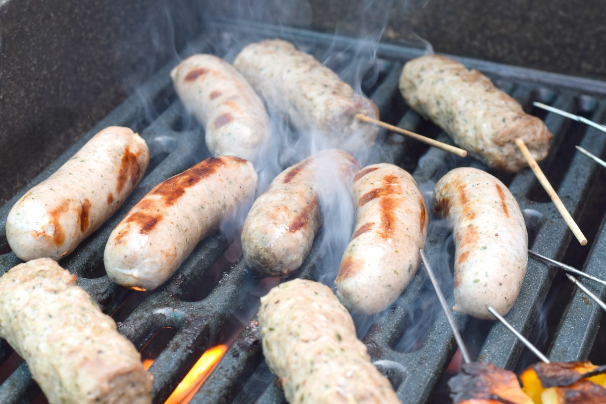 Sausages on the gas barbecue