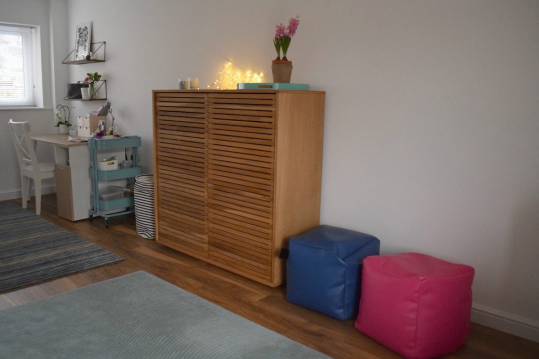 A converted playroom, desk and cupboard side - Rainbeaubelle