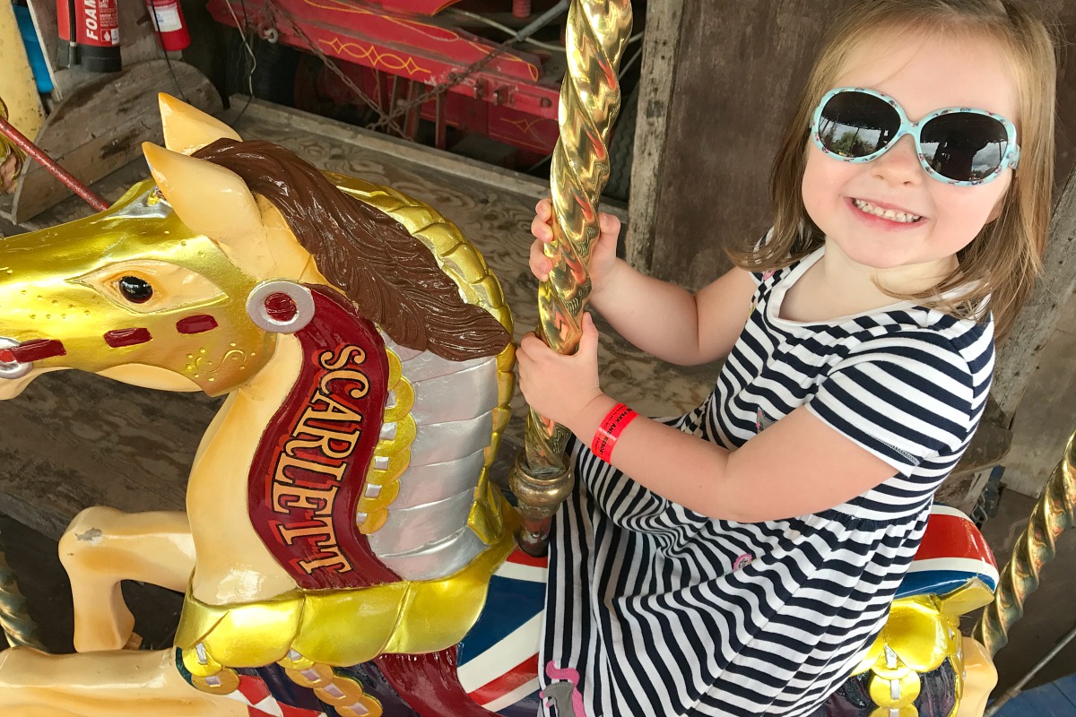 Flo on carousel at Crealy 